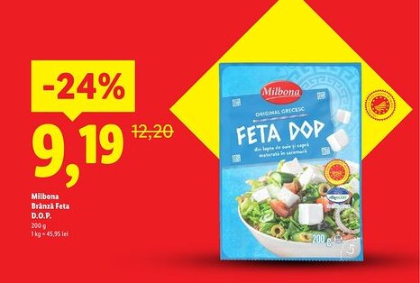 Lidl Milbona Brânză Feta D.O.P. Ofertă