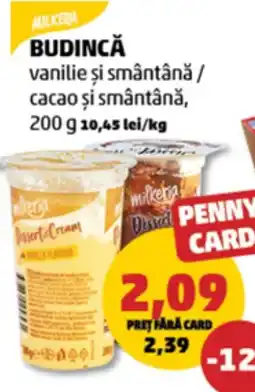 Penny Milkeria Budincă vanilie şi smântânǎ/ cacao si smântână Ofertă