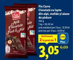 Lidl Fin Carre Ciorolată cu lapte din alpi, stafide și alune de pădure Ofertă
