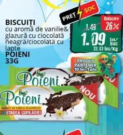 Diana Supermarket Biscuiti cu aromă de vanilie& glazură cu ciocolată neagrä/ciocolată cu lapte POIENI Ofertă