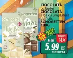 Diana Supermarket Ciocolată cu lapte/ ciocolată albă cu umplutură de fistic SCHOGETTEN Ofertă