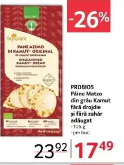 Selgros PROBIOS Pâine Matzo din grâu Kamut fără drojdie şi fără zahăr adăugat Ofertă