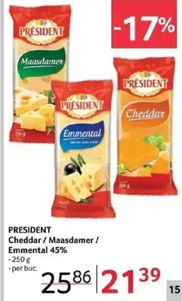 Selgros PRESIDENT Cheddar / Maasdamer / Emmental 45% Ofertă