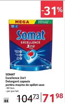 Selgros SOMAT Excellence 3in1 Detergent capsule pentru maşina de spălat vase Ofertă