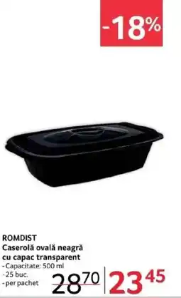 Selgros ROMDIST Caserolǎ ovală neagră cu capac transparent Ofertă