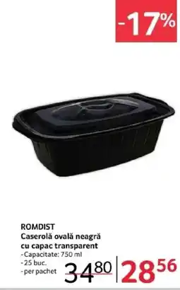 Selgros ROMDIST Caserolǎ ovală neagră cu capac transparent Ofertă