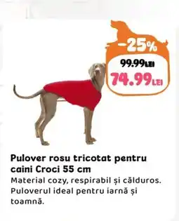 Animax Pulover rosu tricotat pentru caini Croci Ofertă