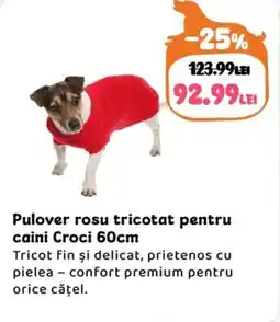 Animax Pulover rosu tricotat pentru caini Croci Ofertă