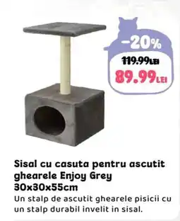 Animax Sisal cu casuta pentru ascutit ghearele Enjoy Grey Ofertă