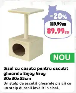 Animax Sisal cu casuta pentru ascutit ghearele Enjoy Grey Ofertă