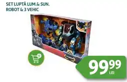 Auchan Set luptă lum.& sun. Robot & 3 vehic Ofertă