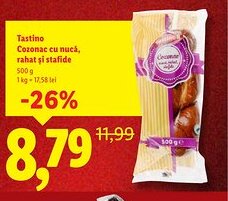 Lidl Tastino Cozonac cu nucă, rahat şi stafide Ofertă