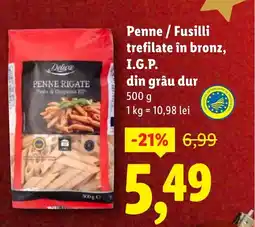 Lidl Deluxe Penne / Fusilli trefilate în bronz, I.G.P. din grâu dur Ofertă