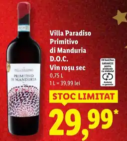 Lidl Villa Paradiso Primitivo di Manduria D.O.C. Vin rosu sec Ofertă