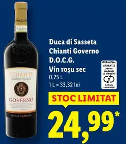 Lidl Duca di Sasseta Chianti Governo D.O.C.G. Vin rosu sec Ofertă