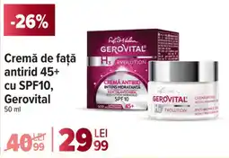 Carrefour Market Cremă de faţă antirid 45+ cu SPF10, Gerovital Ofertă