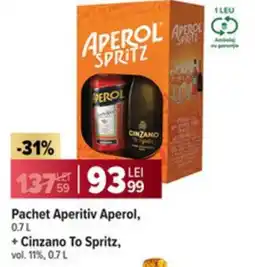 Carrefour Market Pachet Aperitiv Aperol, + Cinzano To Spritz, vol. 11% Ofertă