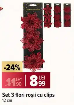 Carrefour Market Set 3 flori roşii cu clips Ofertă