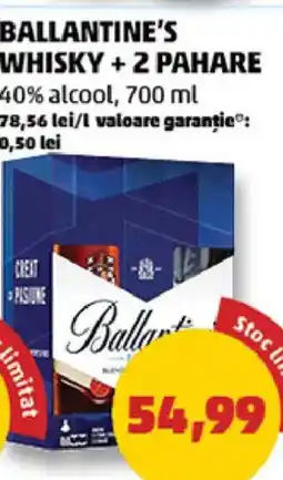 Penny Ballantine's whisky + 2 pahare Ofertă