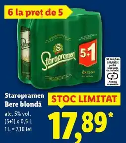 Lidl Staropramen Bere blondǎ Ofertă
