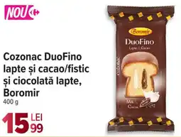 Carrefour Cozonac DuoFino lapte şi cacao/fistic şi ciocolată lapte, Boromir Ofertă
