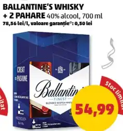 Penny Ballantine's whisky + 2 pahare 40% alcool Ofertă