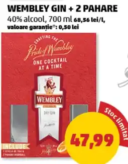 Penny Wembley gin + 2 pahare 40% alcool Ofertă