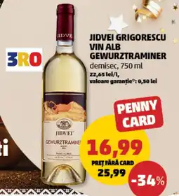 Penny Jidvei grigorescu vin alb gewurztraminer Ofertă