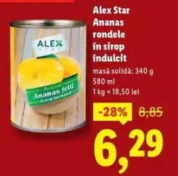 Lidl Alex Star Ananas rondele în sirop îndulcit Ofertă