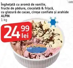Supeco îngheţată cu aromă de vanilie, fructe de pădure, ciocolată & frișcă, cu glazură de cacao, cireşe confiate şi arahide ALPIN Ofertă