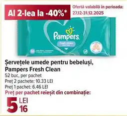Carrefour Șervețele umede pentru bebeluși, Pampers Fresh Clean Ofertă