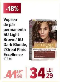 Carrefour Vopsea de păr permanentă 5U Light Brown/ 6U Dark Blonde, L’Oreal Paris Excellence Ofertă