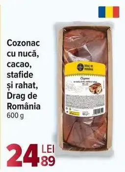 Carrefour Cozonac cu nucă, cacao, stafide și rahat, Drag de România Ofertă