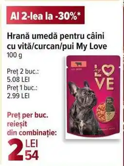 Carrefour Hrană umedă pentru câini cu vită/curcan/pui My Love Ofertă