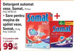 Carrefour Detergent automat vase, Somat + Sare pentru mașina de spălat vase, Somat Ofertă