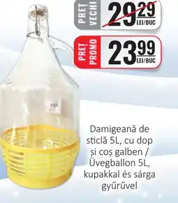 CBA Damigeană de sticlă, cu dop şi cos galben Ofertă