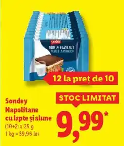 Lidl Sondey Napolitane cu lapte și alune Ofertă