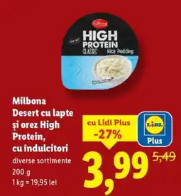 Lidl Milbona Desert cu lapte și orez High Protein, cu îndulcitori Ofertă