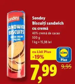 Lidl Sondey Biscuiți sandwich cu cremă Ofertă