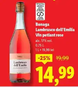 Lidl Bonaga Lambrusco dell’Emilia Vin petiant rose Ofertă