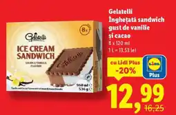 Lidl Gelatelli Înghețată sandwich gust de vanilie și cacao Ofertă