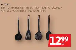 Auchan ACTUEL Set 4 ustensile pentru gătit din plastic, polonic / spatula / spumieră / lingură servire Ofertă