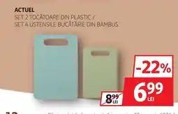 Auchan ACTUEL Set 2 tocătoare din plastic/ set 4 ustensile bucătărie din bambus Ofertă