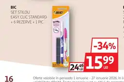 Auchan Bic set stilou easy clic standard + 6 rezerve + 1 pic Ofertă
