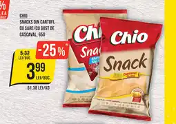 Mega Image CHIO Snacks din cartofi, cu sare/cu gust de cascaval Ofertă