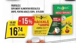 Mega Image PROPOLIS C Supliment alimentar răceală şi gripă, pentru adulţi/copii, 8 plicuri Ofertă