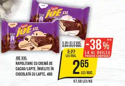 Mega Image JOE XXL Napolitane cu cremă de cacao/lapte, învelite în ciocolată cu lapte Ofertă