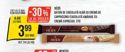 Mega Image HEIDI Baton de ciocolată albă cu cremă de cappuccino/ciocolată amăruie cu cremă espresso Ofertă