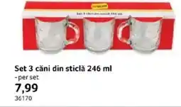 Selgros Set 3 căni din sticlă Ofertă