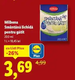 Lidl MILBONA Smântână lichidă pentru gătit Ofertă